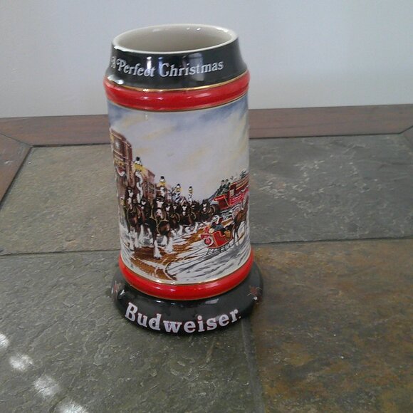 Budweiser Beer Stein 1992 A Perfect Christmas Clydesdales Mug Holiday Stein - Picture 1 of 4